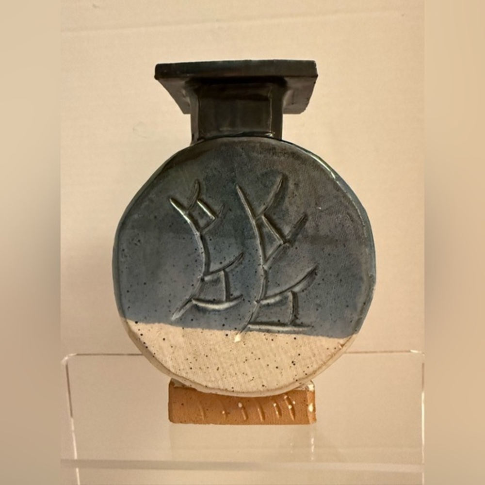 Scott Mot Artisan Ceramic Sculpture in Blue and Tan
